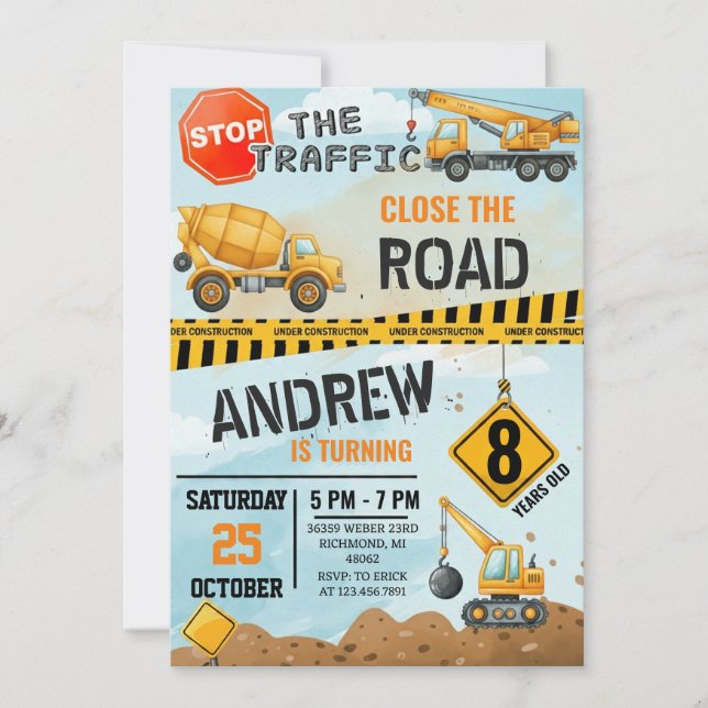 Pesonal Modern Construction Birthday Extravaganza Einladung (Vorderseite)