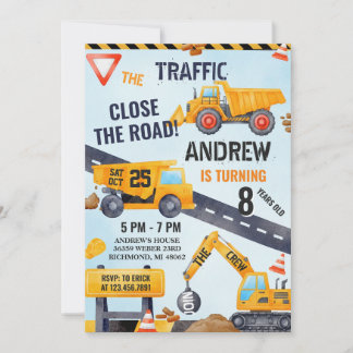 Pesonal Modern Construction Birthday With Photo Einladung