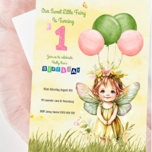 Pesonalized Sweet Fairy Erster Geburtstag Einladun Einladung