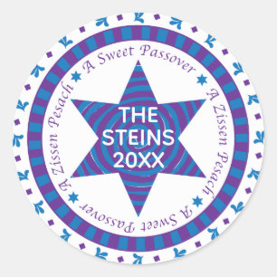 Pessach-Aufkleber-Circle "Blue/Lila Star" Runder Aufkleber