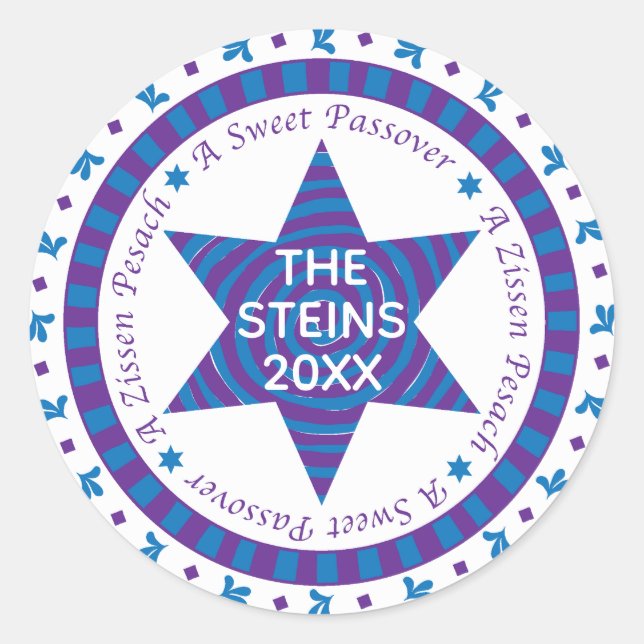 Pessach-Aufkleber-Circle "Blue/Lila Star" Runder Aufkleber (Vorderseite)