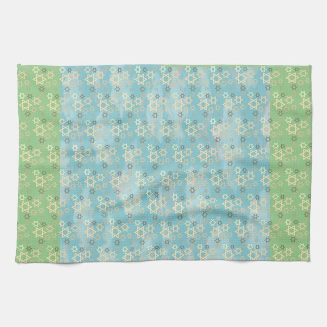Pessach Blau und Grüner Stern von David Geschirrtuch (Horizontal)