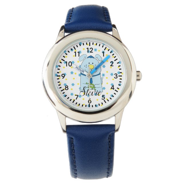 Pessach Blauer Hund mit Frog Watch personalisieren Armbanduhr (Vorderseite)