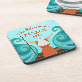 Pessach Blue Aquamarin Brown Custom Familienname Y Getränkeuntersetzer