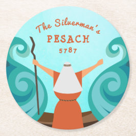 Pessach Blue Aquamarin Brown Custom Familienname Y Runder Pappuntersetzer