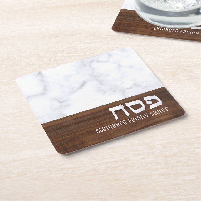 Pessach Personalisierter Marmor + Holz modern  Rechteckiger Pappuntersetzer (angewinkelt)