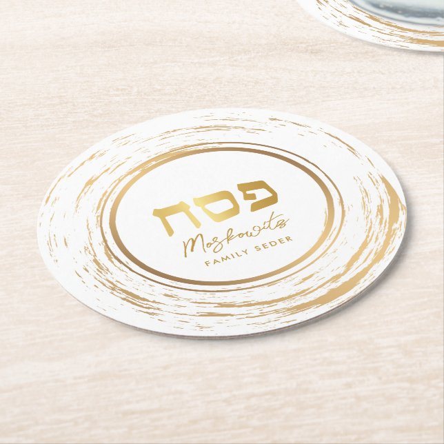 Pessach Seder Elegante Modern Gold Swash Round Pap Runder Pappuntersetzer (Angewinkelt)