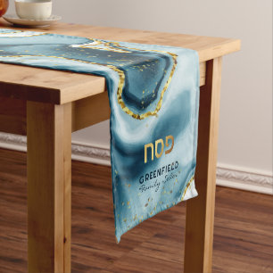 Pessach Seder Hebrew Aquamarin Agate Personalisier Mittelgroßer Tischläufer