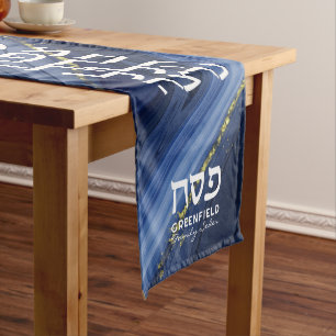 Pessach Seder Moderne Hebrew Blue Agate Mittelgroßer Tischläufer