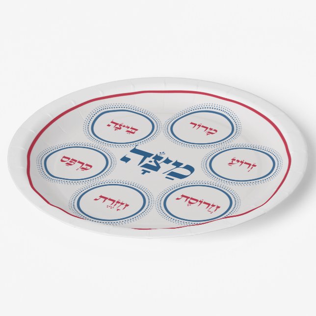 Pessach Seder Plate Hebräisch Modern Pappteller (Schrägansicht)