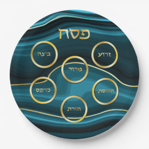 Pessach-Seder-Plättchen Imitat Agate Aquamarin &  Pappteller