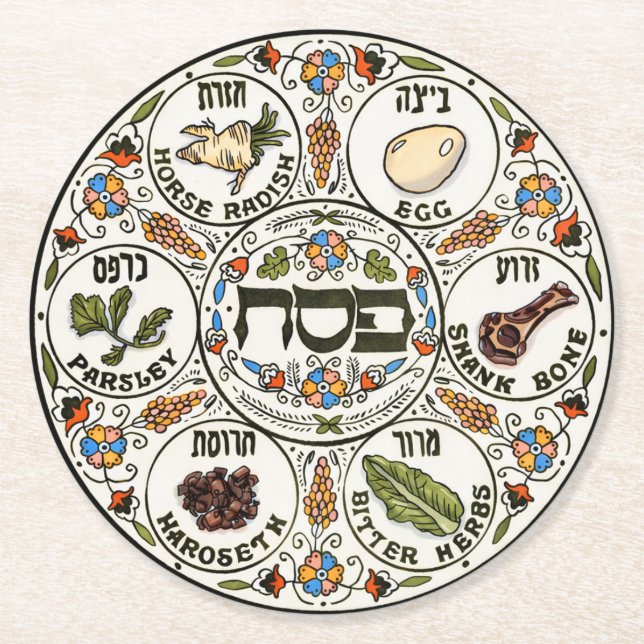 Pessach-Seder-Teller Runder Pappuntersetzer (Vorderseite)