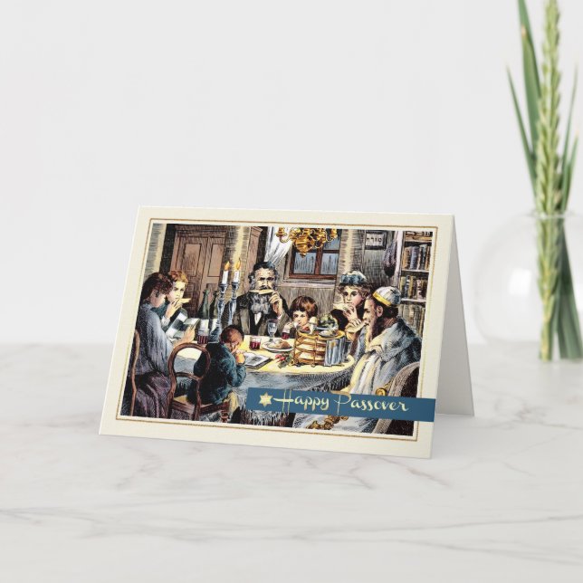Pessach-Segnungen. Vintage Seder Scene Cards Karte (Vorderseite)