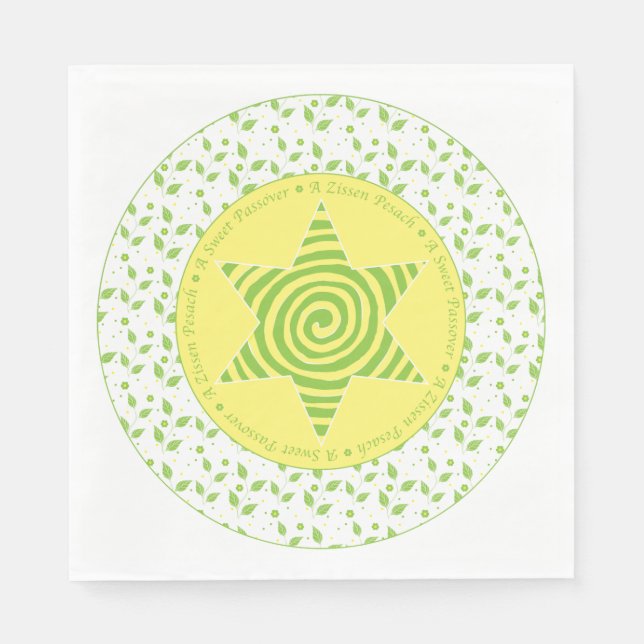 Pessach Standard Napkins ""Green/Yellow Blätter" Serviette (Vorderseite)