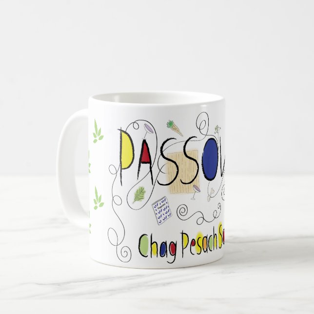 Pessach Tasse 11 oz Chag Pesach Sameach (Vorderseite Links)