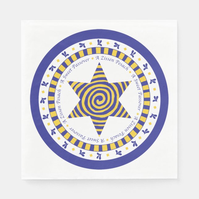 Pessach White Standard Napkins "Blue/Yellow Star" Serviette (Vorderseite)