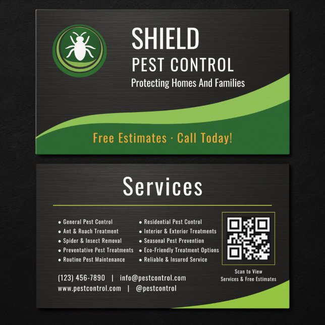 Pest Control Service QR Code Metallic Visitenkarte (Von Creator hochgeladen)