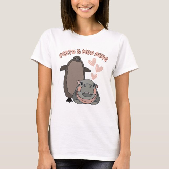 Pesto und Moo Deng Pinguin und Hippo Funny T-Shirt (Vorderseite)