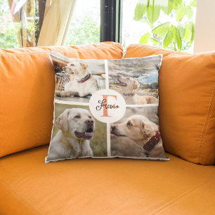 Pet 4 Foto Collage Name Dog Monogramm Kissen