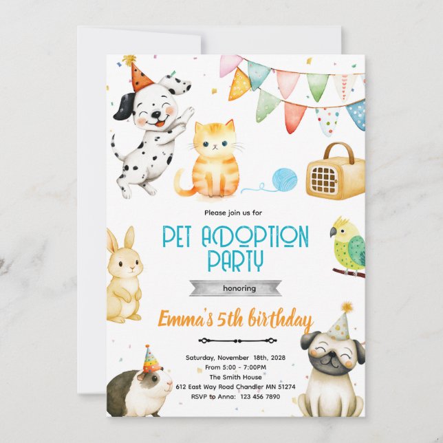 Pet Adoption Party Invitation Einladung (Vorderseite)