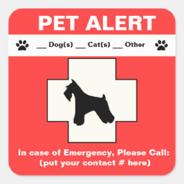 Pet Alert Emergency Quadratischer Aufkleber