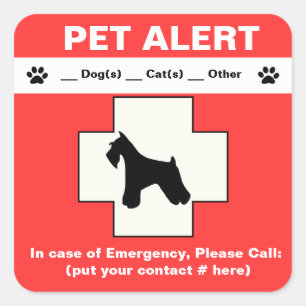 Pet Alert Emergency Quadratischer Aufkleber