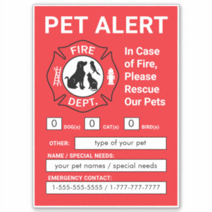 Pet Alert Fire Rescue Aufkleber