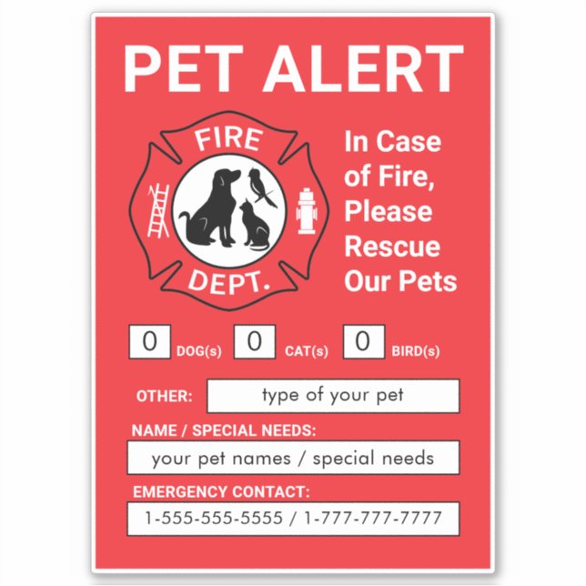 Pet Alert Fire Rescue Aufkleber (Vorderseite)