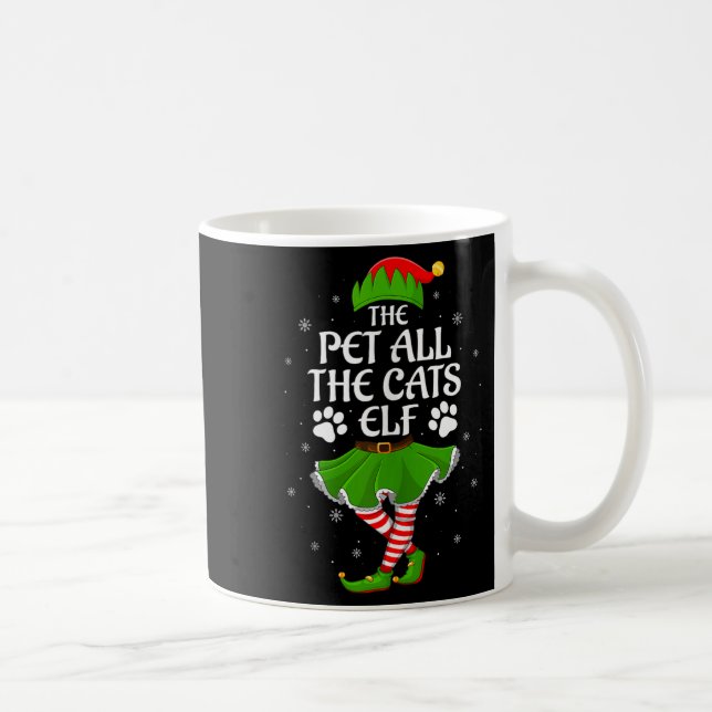 Pet All The Cats Elf Christmas Girls Women Elf Squ Kaffeetasse (Rechts)