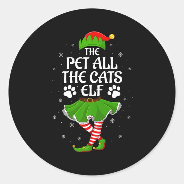 Pet All The Cats Elf Christmas Girls Women Elf Squ Runder Aufkleber (Vorderseite)