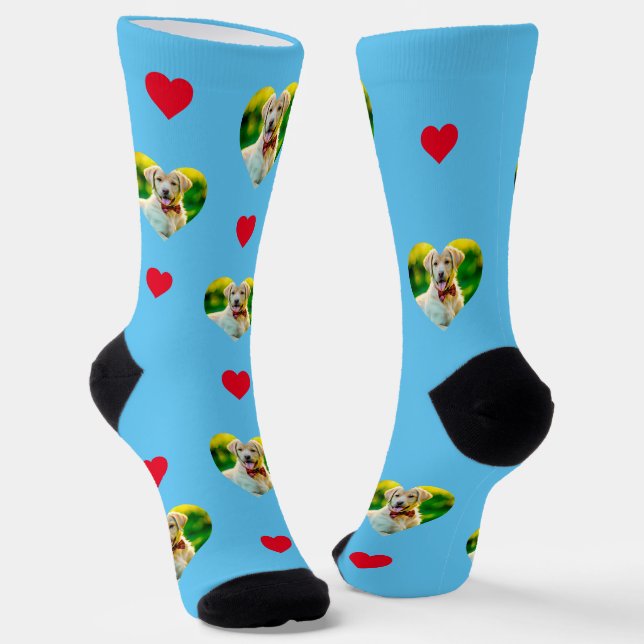 Pet and Hearts Muster Sky Blau Socken (Gewinkelt)