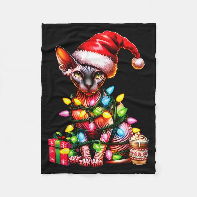 Pet Animal Lovers Cute Sphynx Cat Reindeer Antlers Fleecedecke (Vorderseite)