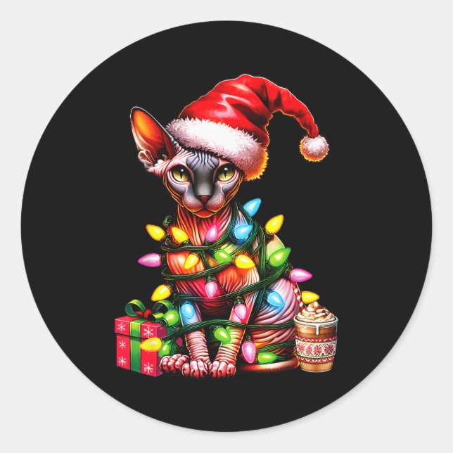 Pet Animal Lovers Cute Sphynx Cat Reindeer Antlers Runder Aufkleber (Vorderseite)