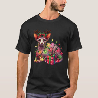 Pet Animal Lovers Cute Sphynx cat Reindeer Antlers T-Shirt