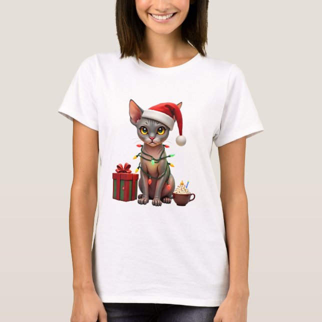 Pet Animal Lovers Cute Sphynx cat Reindeer Antlers T-Shirt (Vorderseite)