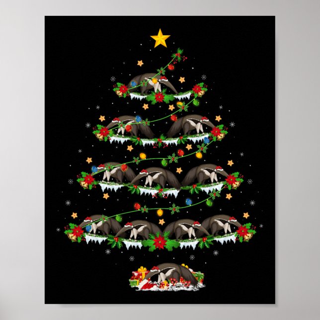 Pet Animal Xmas Lights Santa Anteater Weihnachten Poster (Vorne)