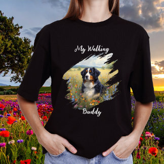 Pet Bernese Walking Buddy Black Personalize T-Shirt