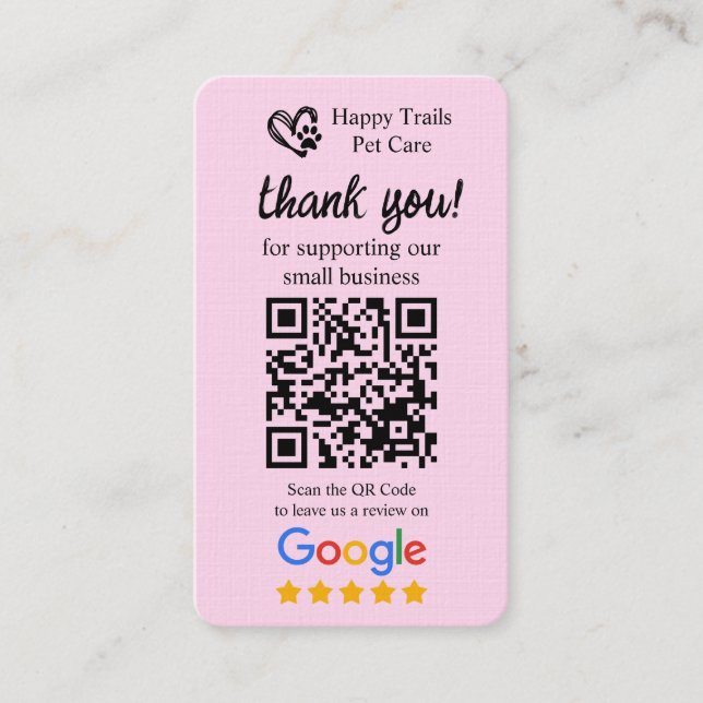 Pet Care Google Review Request Card mit QR-Code Visitenkarte (Vorderseite)