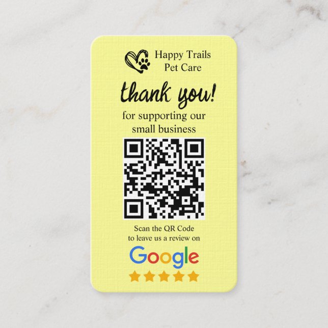 Pet Care Google Review Request Card mit QR-Code Visitenkarte (Vorderseite)