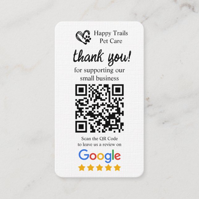 Pet Care Google Review Request Card mit QR-Code Visitenkarte (Vorderseite)