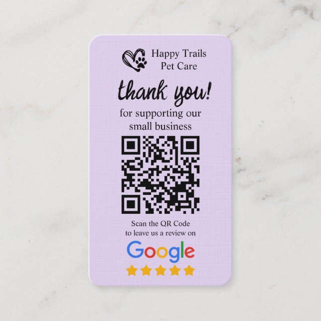 Pet Care Google Review Request Card mit QR-Code Visitenkarte (Vorderseite)
