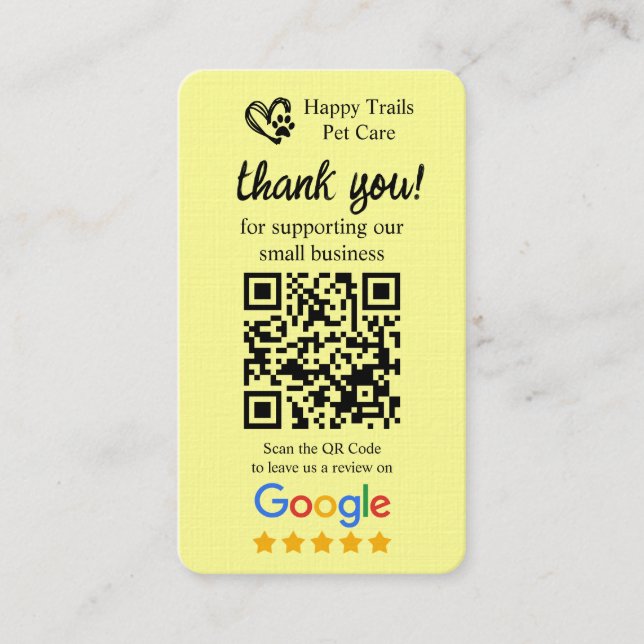 Pet Care Google Review Request Card mit QR-Code Visitenkarte (Vorderseite)