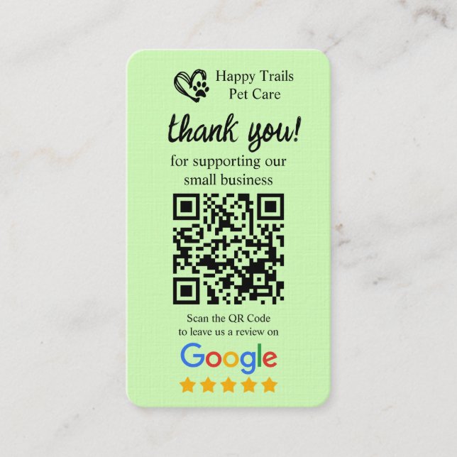 Pet Care Google Review Request Card mit QR-Code Visitenkarte (Vorderseite)