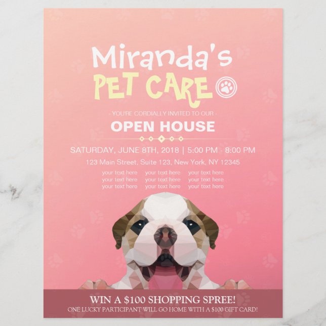 Pet Care Grooming Shop Pet Beauty Salon Open House Flyer (Vorne)