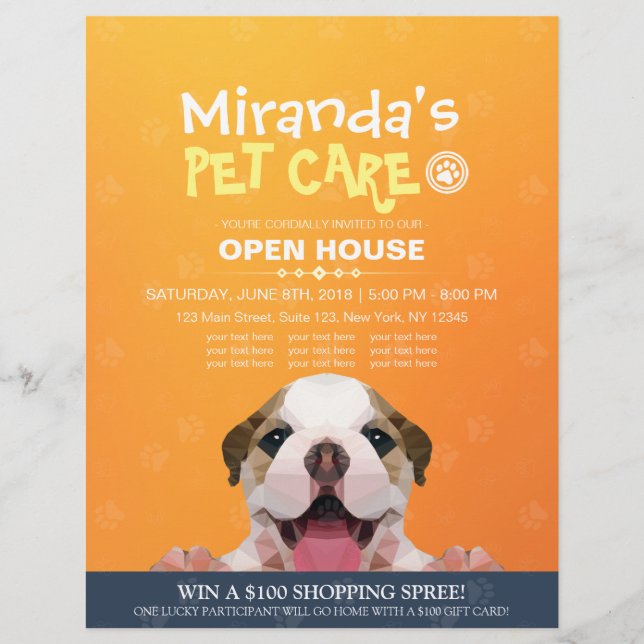 Pet Care Grooming Shop Pet Beauty Salon Open House Flyer (Vorne)