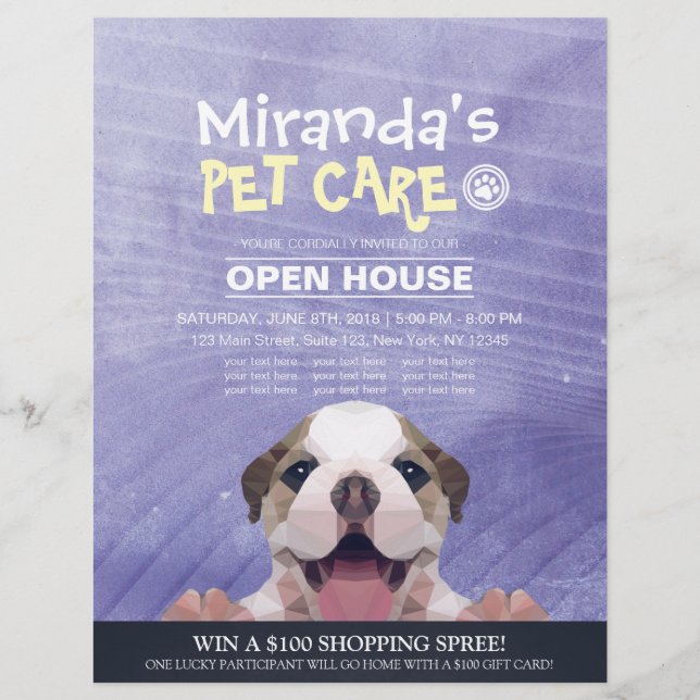 Pet Care Grooming Shop Pet Beauty Salon Open House Flyer (Vorne)