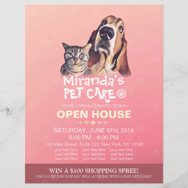 Pet Care Grooming Shop Pet Beauty Salon Open House Flyer (Vorne)