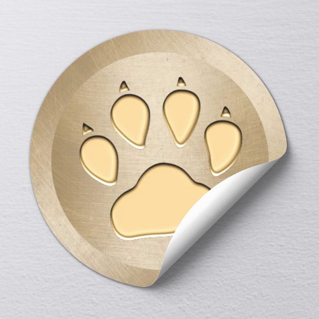 Pet Care Hund Paw Print Gold Runder Aufkleber (Von Creator hochgeladen)