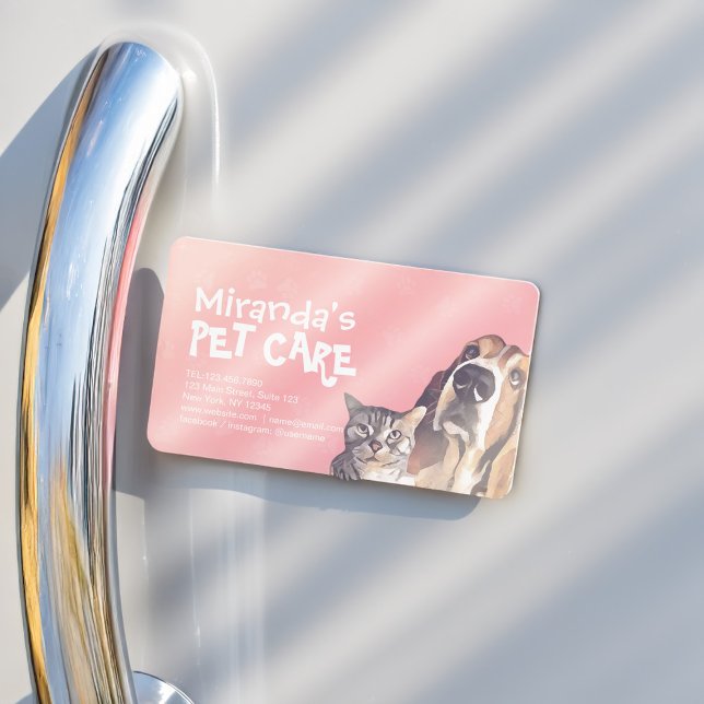 Pet Care Sitting Bade Grooming Salon Food Shop Magnetische Visitenkarte (Von Creator hochgeladen)