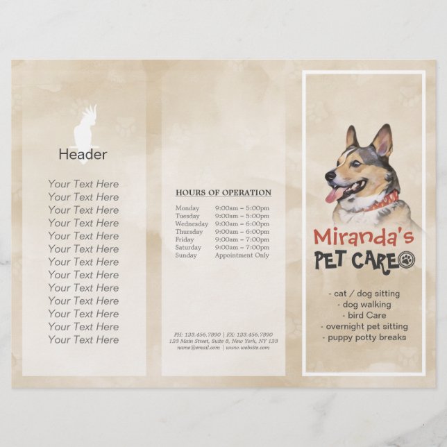 Pet Care Sitting Grooming Salon Tri-Fold Broschüre (Vorderseite)